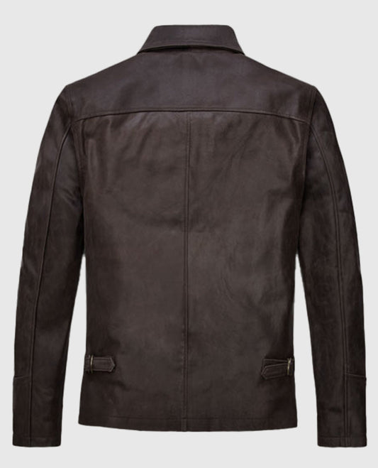 Sam Worthington Kidnapping Mr Heineken Brown Leather Jacket for Men - side angle view