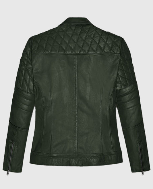 Victoria Justice Green Leather Biker Jacket for Women - side angle view