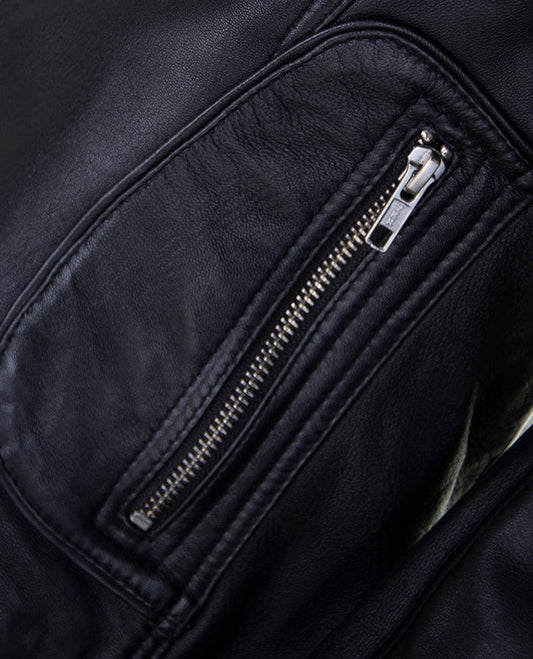 Biker Trend Women's Black Leather Jacket – Custom Fit - side angle view