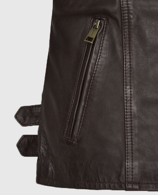 Hailey Baldwin Bieber's Brown Leather Jackets Jacket for Women - side angle view