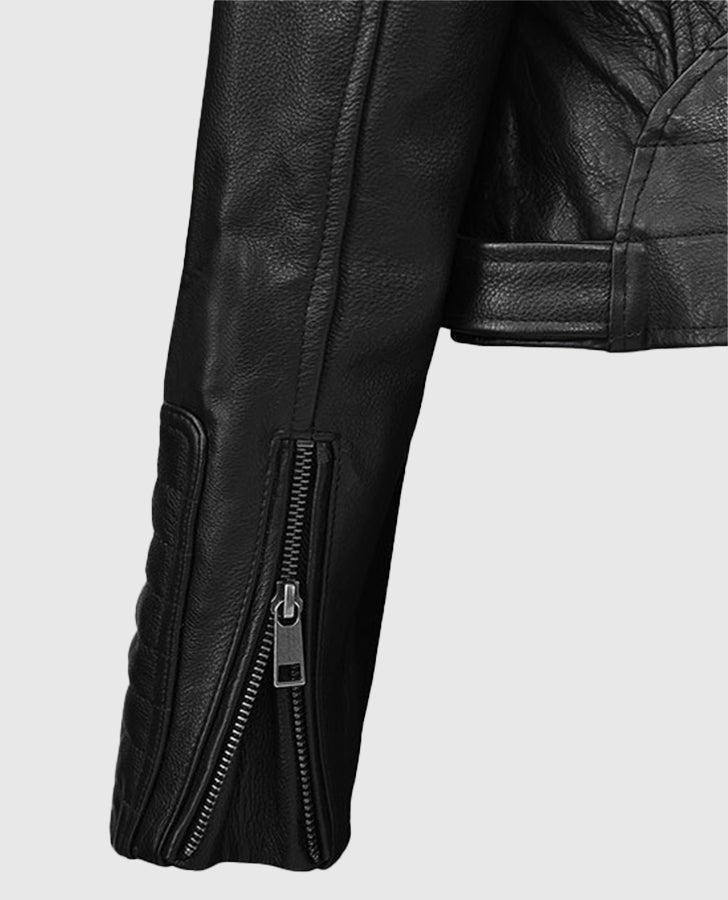 Victoria Justice Black Leather Biker Jacket for Women - inner lining view