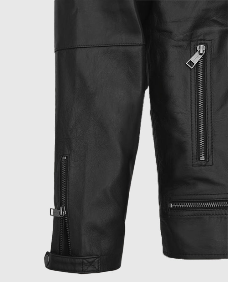 Patrick J. Adams Black Leather Biker Jacket for Men - inner lining view