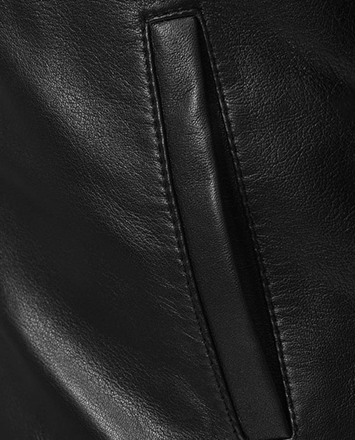 Nikolaj Coster Waldau Black Leather Jacket for Men - inner lining view