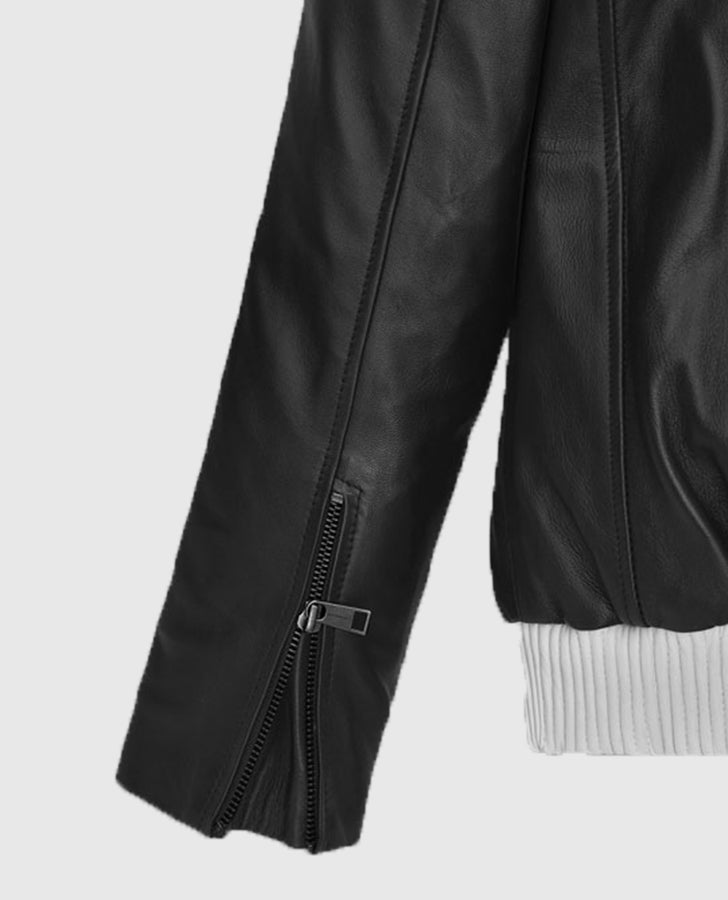 Sebastian Stan Black Leather Jacket for Men – Premium Outerwear - detail view