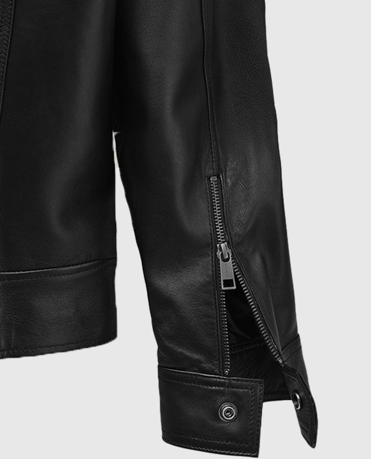 Tomb Raider Alicia Vikander Black Leather Jacket for Women - detail view