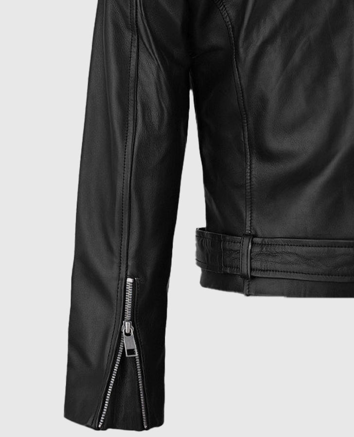Adele Exarchopoulos Black Leather Jacket for Women - detail view