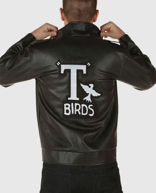Grease T-Birds John Travolta Black Leather Jacket for Men - front view
