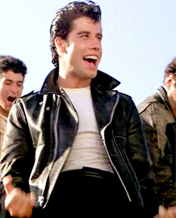 Grease T-Birds John Travolta Black Leather Jacket for Men - side angle view
