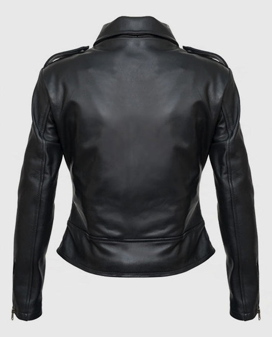Olivia Newton John Grease Black Leather Jacket for Women - side angle view