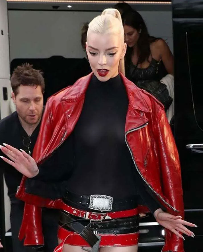 Furiosa a Mad Max Saga Premiere Anya Taylor-Joy Red Leather Jacket - inner lining view