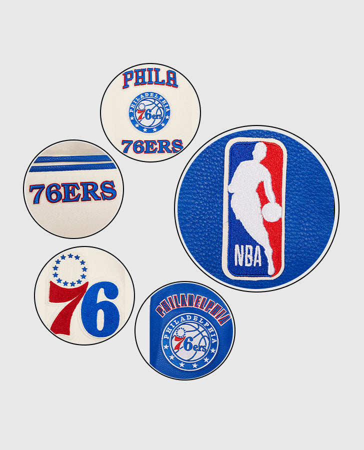 NBA Philadelphia 76ers Men's Rib Blue & White Wool Varsity Jacket - inner lining view