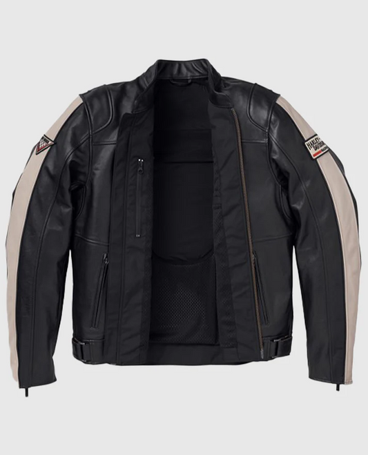Men's Harley Davidson Enduro Leather Riding Beige Jacket - side angle view