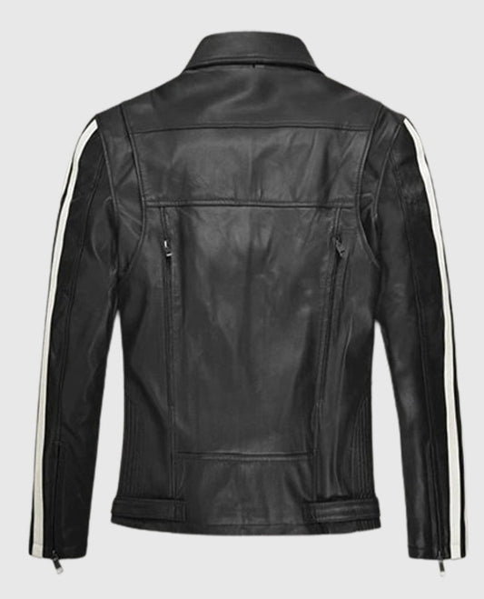 Robert Pattinson Vintage Black Leather Jacket for Men - side angle view
