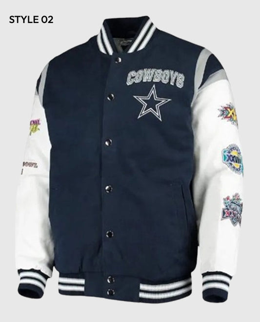 Dallas Cowboys Super Bowl 5x Champions Varsity Jacket - side view