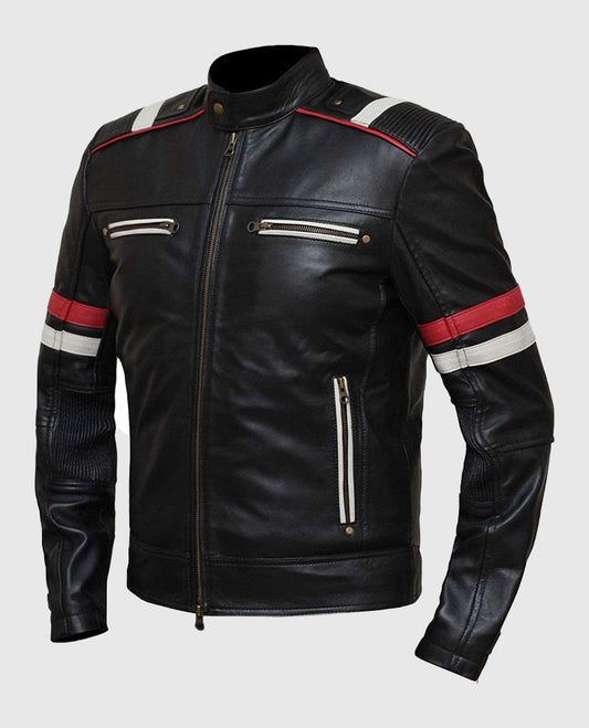 Men's Retro Cafe Racer Black Leather Jacket – Custom Fit - side angle view
