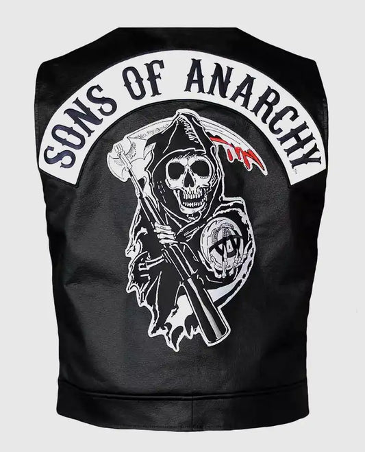 Sleeveless Sons of Anarchy Black Biker Leather Jacket for Men - side angle view