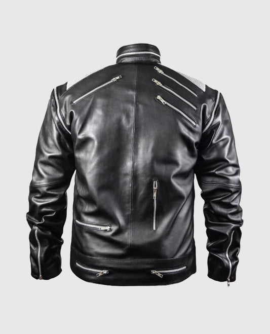Michael Jackson Beat It Black Leather Jacket for Men - side angle view
