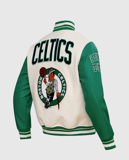 NBA Boston Celtics Men's Rib Green Wool Varsity Jacket - side angle view
