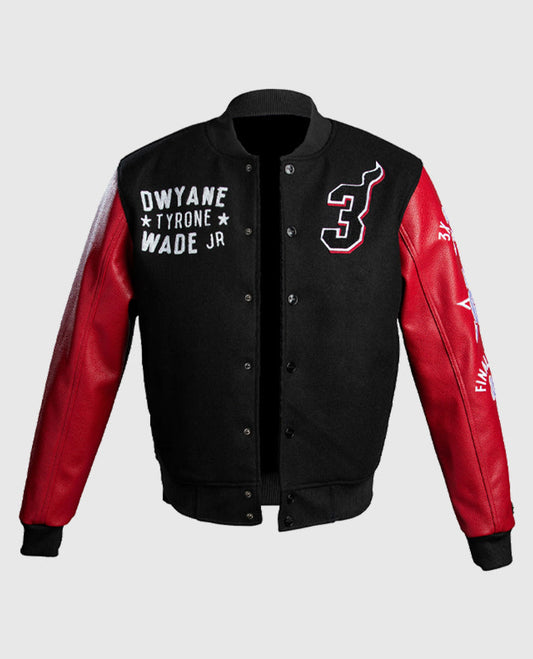 Court Culture Dwyane Wade Red & Black Leather Jacket for Men - side angle view