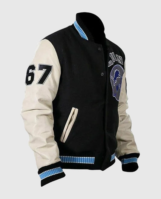 Axel Foley Detroit Lions Black Leather Jacket for Men - side angle view