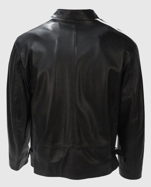 Lethal Weapon Mel Gibson Black Cafe Racer Leather Jacket for Men - side angle view