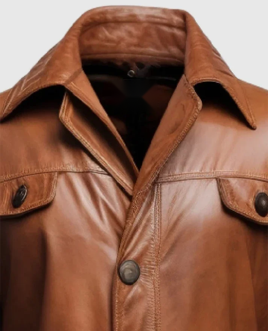 Men's Vintage Brown Long Leather Coat – Premium Outerwear