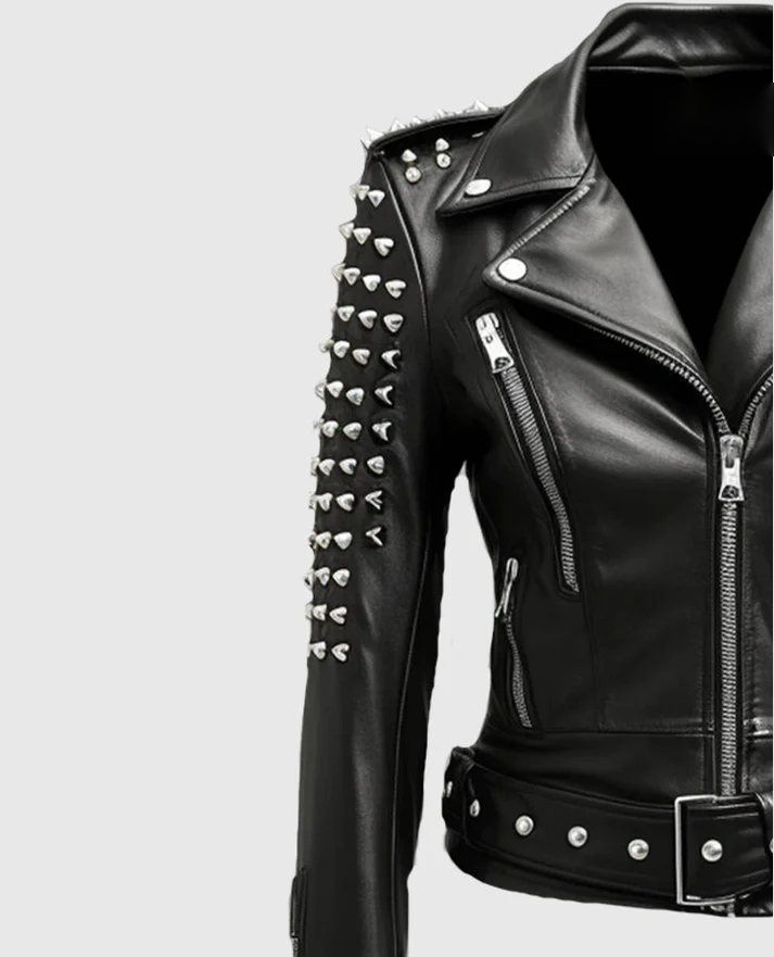 Women's Black Stud Biker Leather Jacket – Custom Fit