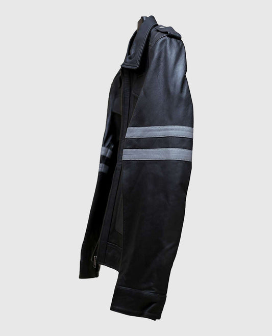 Men's Black Motorcycle Leather Jacket – Custom Fit – Custom Fit - side angle view