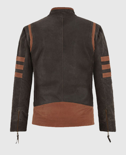 X - Men Origins Wolverine Brown Leather Suede Jacket for Men - side angle view