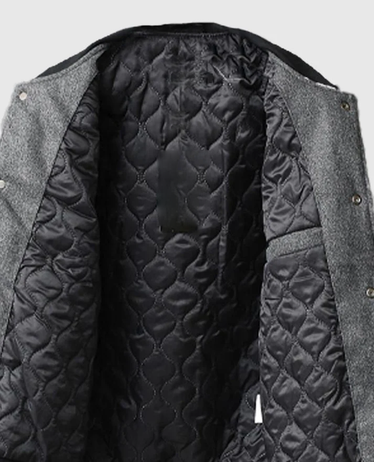Men's Chrome Cross Letterman Bomber Grey Leather Jacket