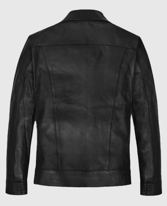 Aaron Taylor Johnson Black Leather Jacket for Men | Genuine Leather - side angle view
