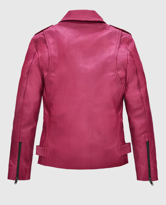 Jessica Alba Pink Leather Biker Jacket for Women – Custom Fit - side angle view