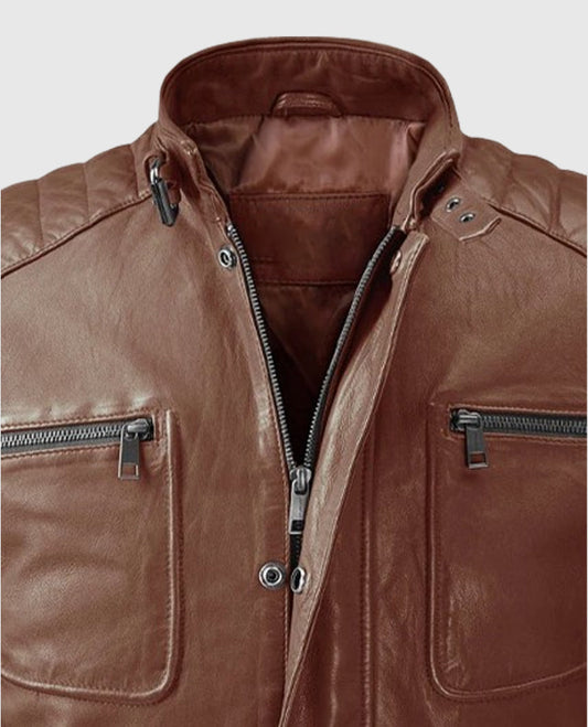 Firefly Moto Tan Biker Leather Jacket for Men – Custom Fit - side angle view