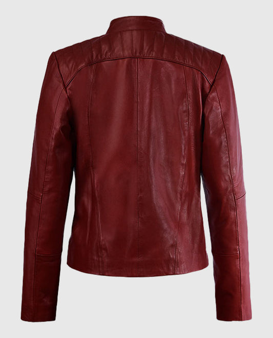 Kaya Scodelario Resident Evil Red Leather Jacket for Women - side angle view