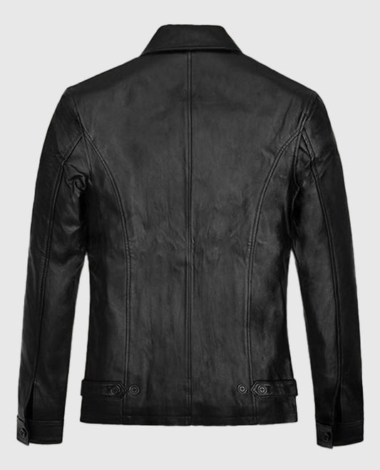 David Schwimmer Friends Season 4 Black Leather Jacket for Men - side angle view