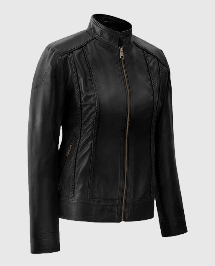Clova Black Cafe Racer Leather Jacket for Women – Premium Outerwear - inner lining view