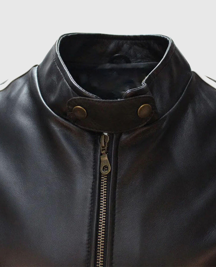 Lethal Weapon Mel Gibson Black Cafe Racer Leather Jacket for Men - model wearing the jacket