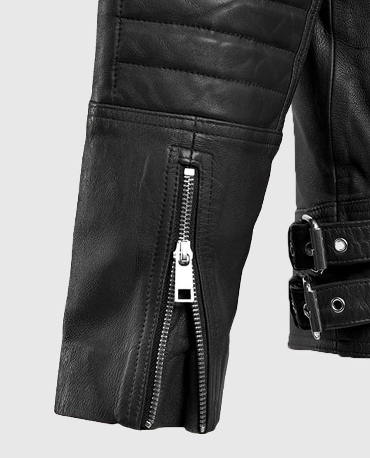 Shotgun Black Moto Leather Jacket for Men – Custom Fit - model wearing the jacket