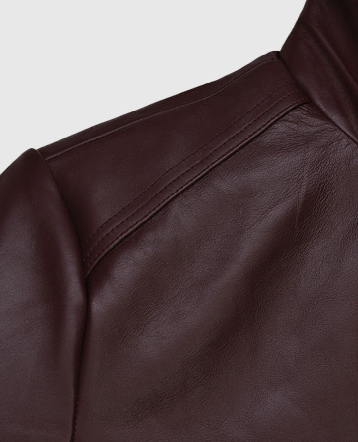 Johnny Depp Donnie Brasco Maroon Leather Blazer Jacket for Men - model wearing the jacket
