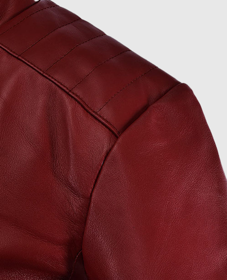Kaya Scodelario Resident Evil Red Leather Jacket for Women - model wearing the jacket