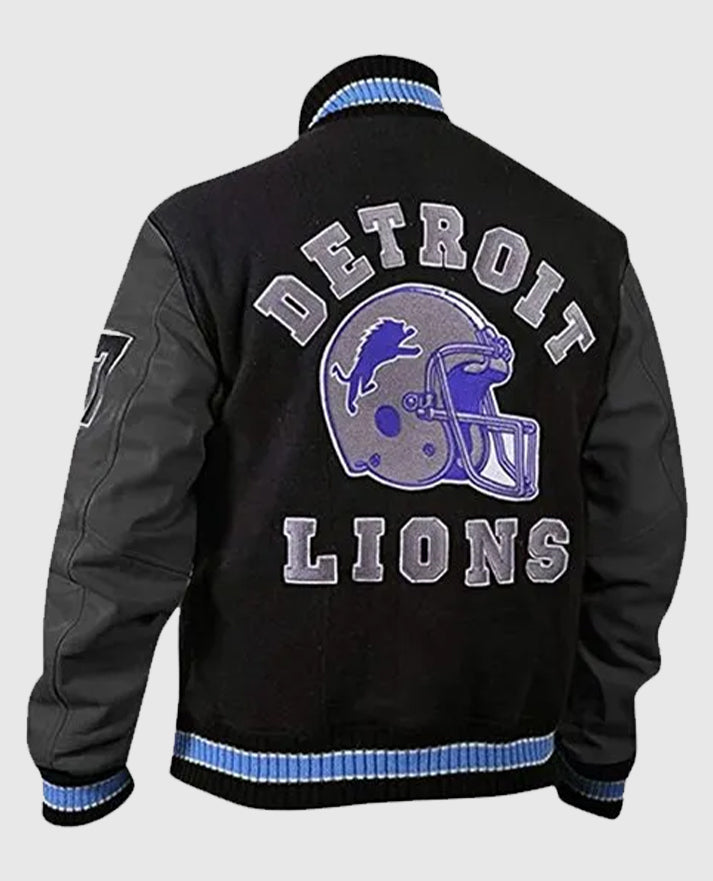 Axel Foley Detroit Lions Black Leather Jacket for Men - detail view