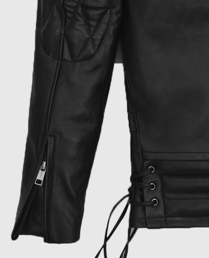 Freddie Mercury Black Leather Biker Jacket for Men - model wearing the jacket
