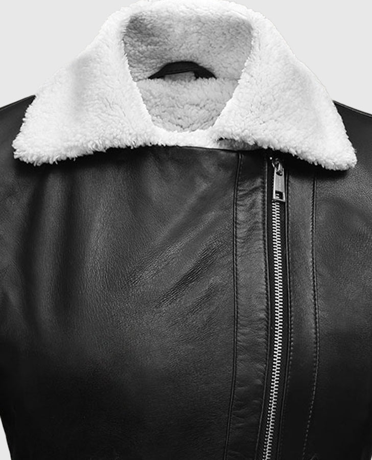 Rita Ora Black Leather Biker Jacket for Women – Custom Fit - detail view