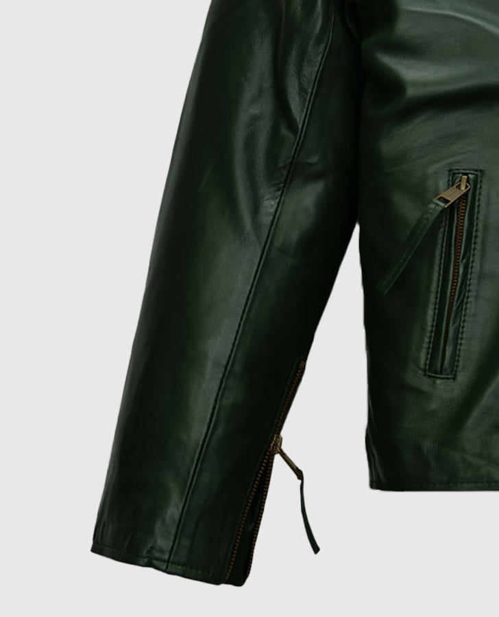 Chris Pine Black Leather Biker Jacket for Men – Custom Fit - model wearing the jacket
