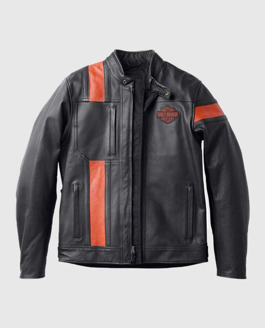 Men's Hwy-100 Waterproof Orange Leather Jacket – Custom Fit - side angle view