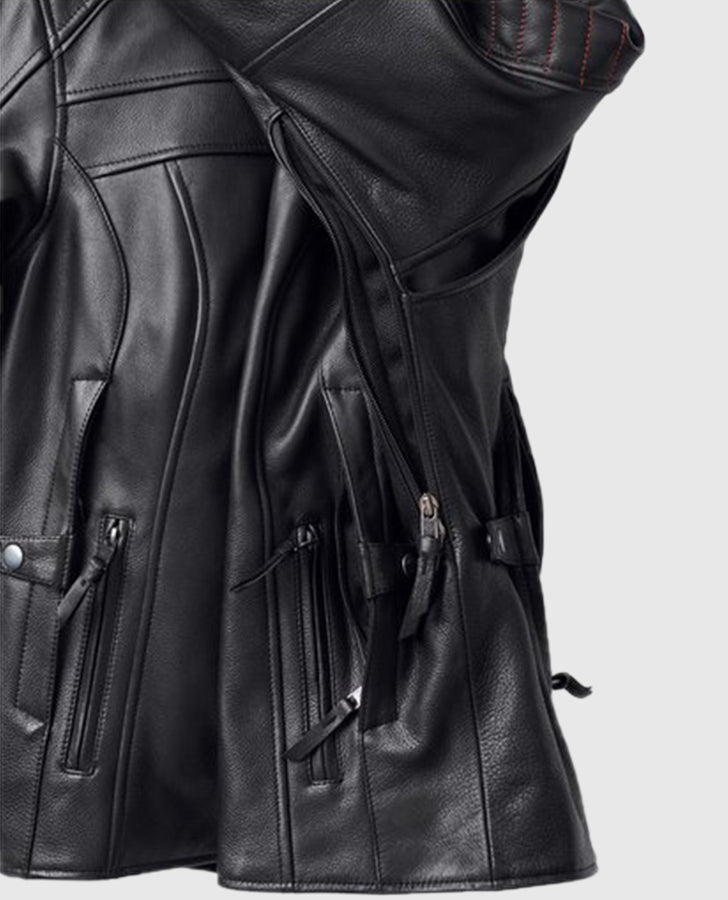 Women's Harley Davidson Heather Avenue Leather Riding Black Jacket - collar and zip close-up