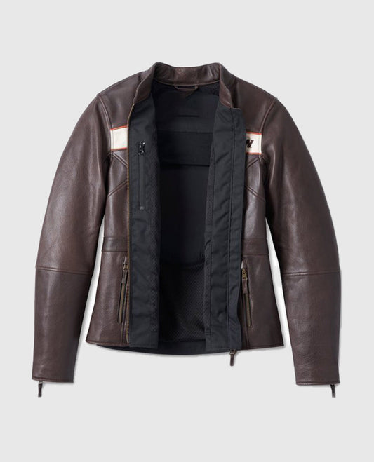 Women's Harley Davidson Victory Lane Brown Leather Jacket - side angle view