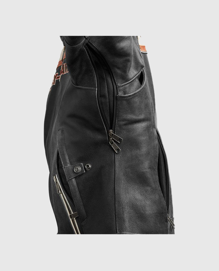 Women's H-D Triple Vent Miss Enthusiast II Leather Riding Black Jacket - side angle view