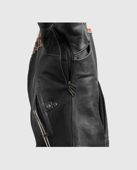 Women's H-D Triple Vent Miss Enthusiast II Leather Riding Black Jacket - side angle view