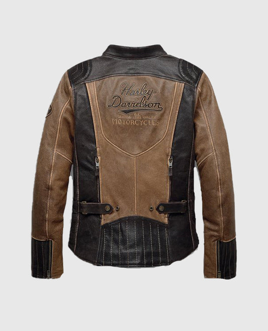 Women's H-D Triple Vent System Gallun Leather Riding Brown Jacket - side angle view